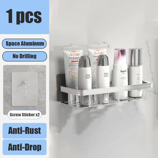 No Drill Wall Mounted Shower Corner Rack Bathroom Kitchen Accessories