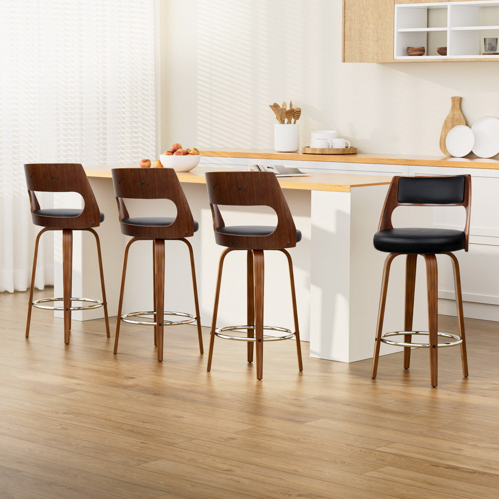 Artiss Bar Stools Set of 4 - Swivel Leather Chairs 76cm Height Kitchen Counter