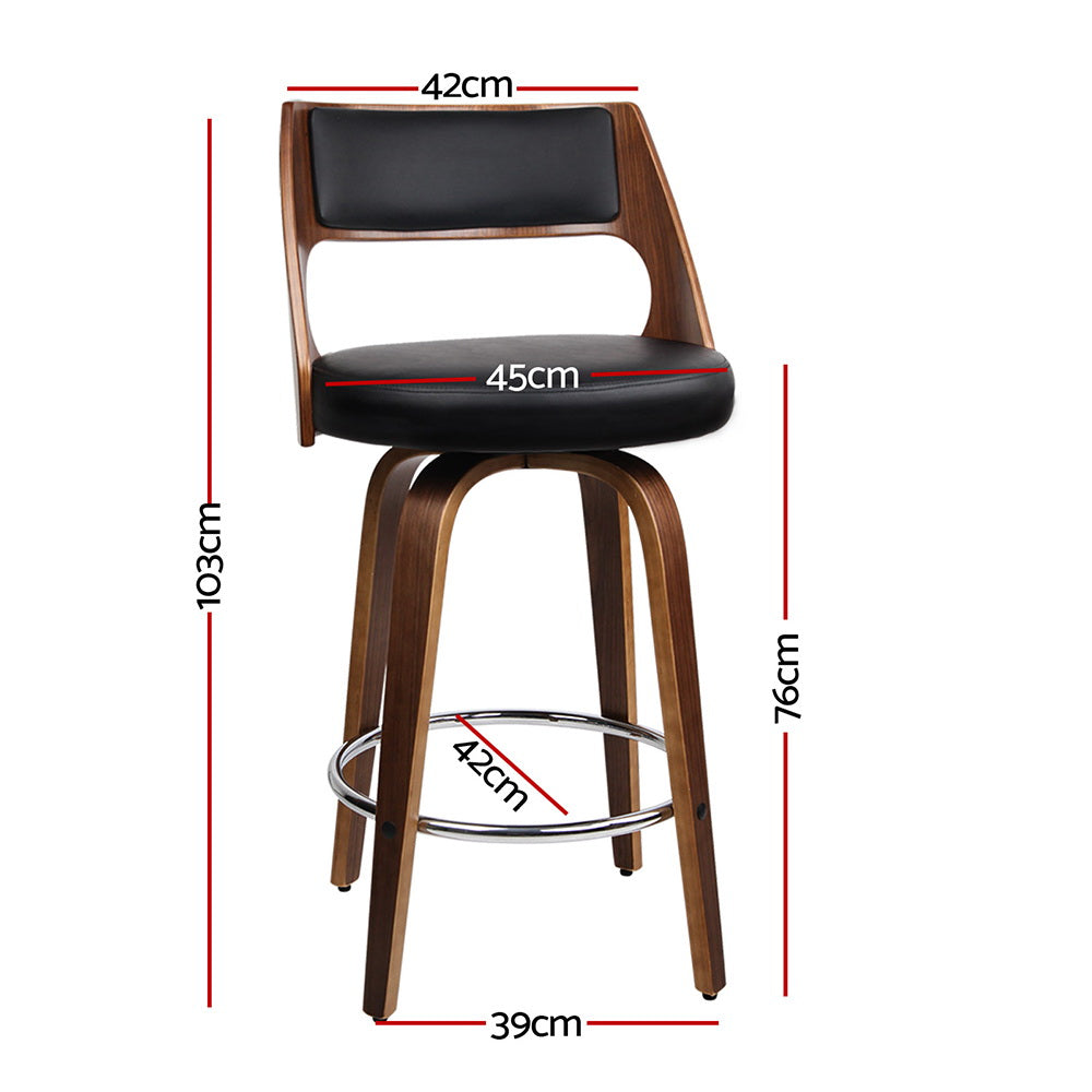 Artiss Bar Stools Set of 4 - Swivel Leather Chairs 76cm Height Kitchen Counter