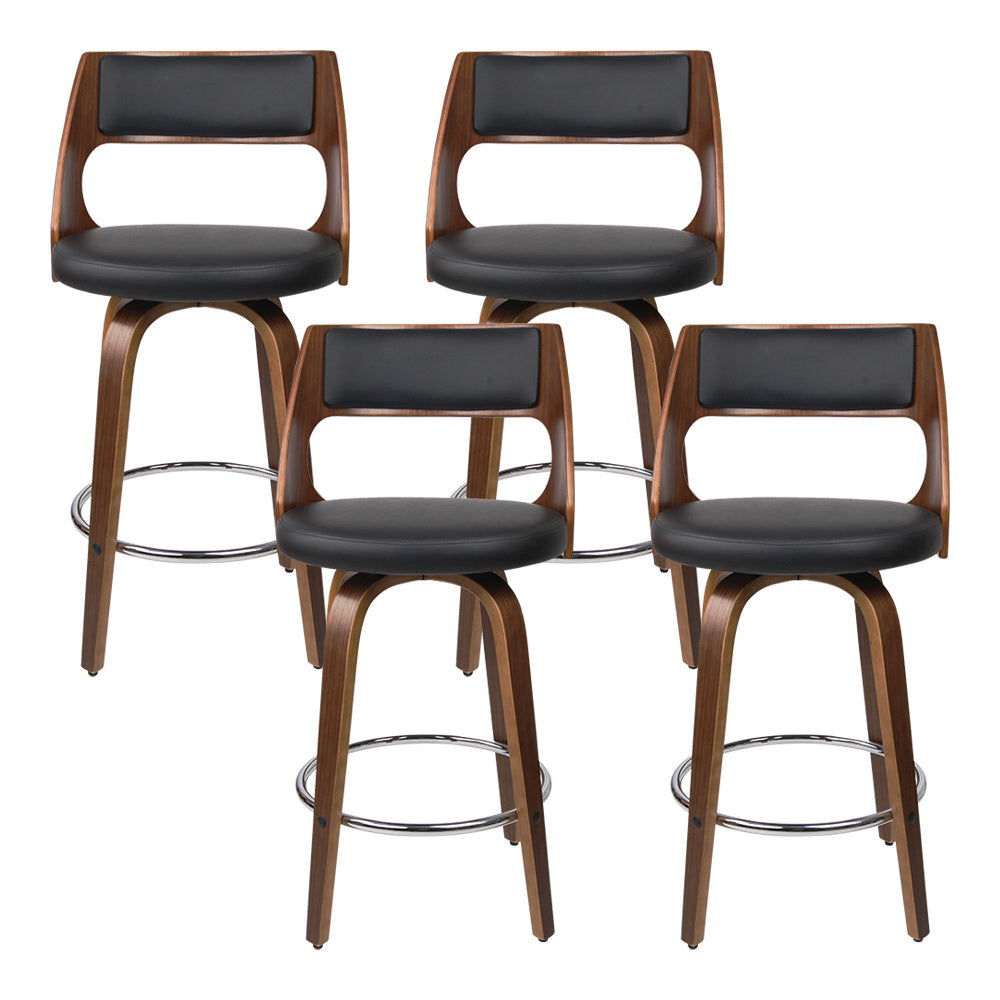 Artiss Bar Stools Set of 4 - Swivel Leather Chairs 76cm Height Kitchen Counter