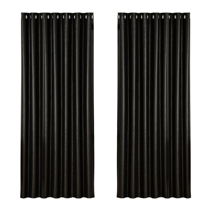 Artiss 2X Blockout Curtains Eyelet 240x230cm Black Shine