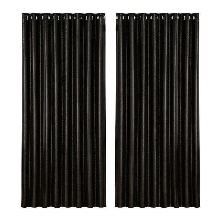 Artiss 2X Blockout Curtains Eyelet 300x230cm Black Shine