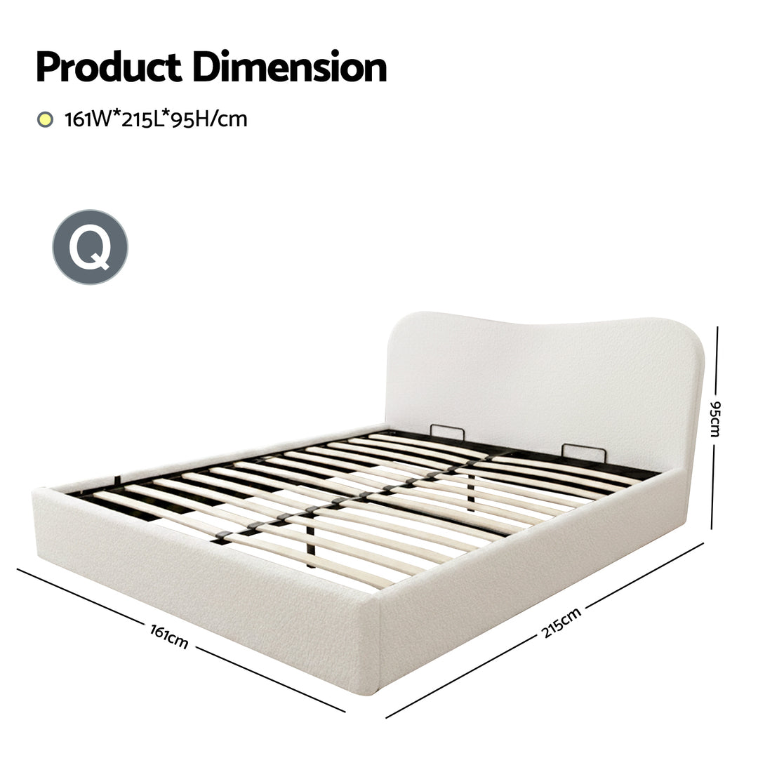 Artiss Queen Bed Frame with Gaslift Storage Wooden Platform Base Boucle Upholstered White