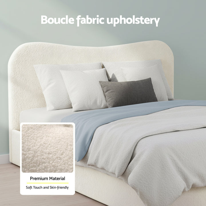 Artiss Queen Bed Frame with Gaslift Storage Wooden Platform Base Boucle Upholstered White
