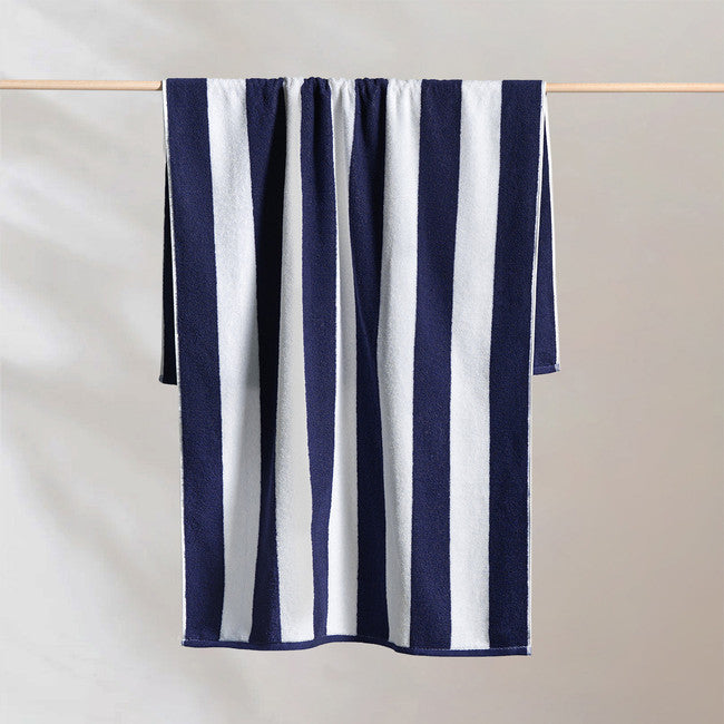 Canningvale Striped Cabana Cotton Terry Beach Towel - Navy/Black/Sand/Oceano