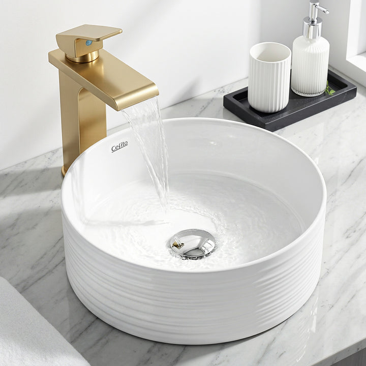 Cefito Bathroom Basin Vanity Sink Vessel Ceramic White Round Countertop 36cm