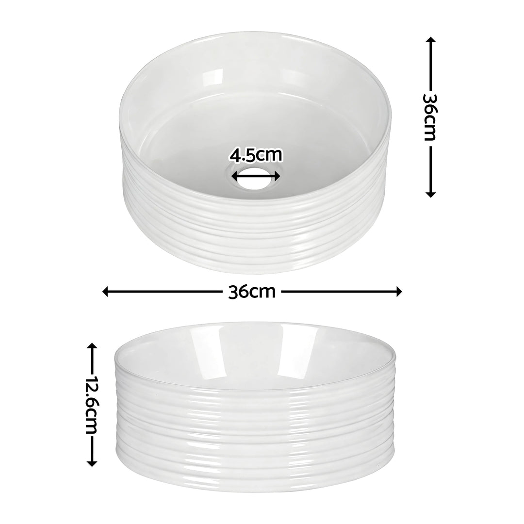 Cefito Bathroom Basin Vanity Sink Vessel Ceramic White Round Countertop 36cm