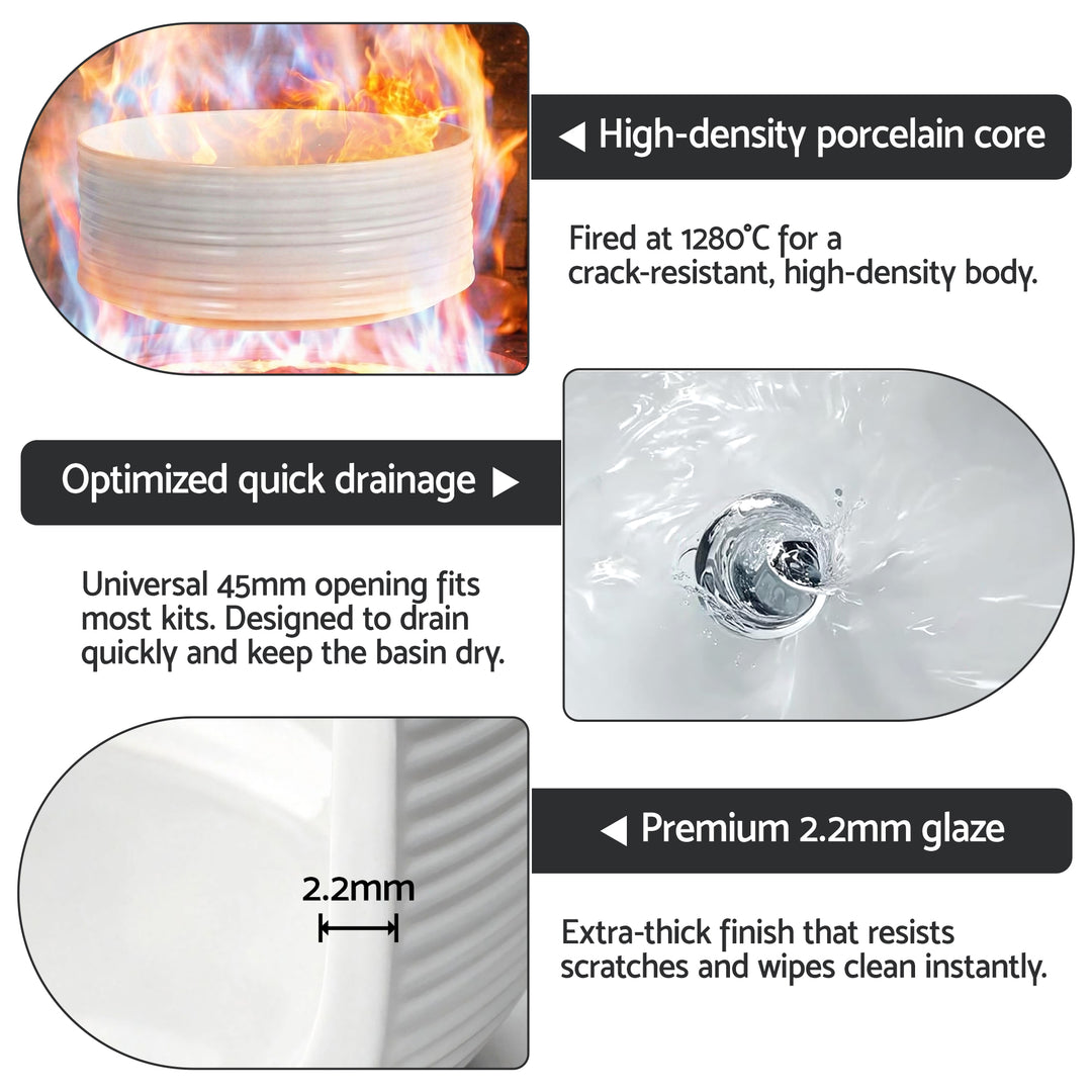 Cefito Bathroom Basin Vanity Sink Vessel Ceramic White Round Countertop 36cm