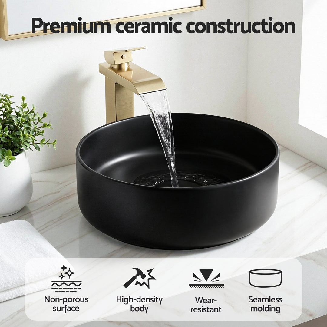 Cefito Bathroom Basin Ceramic Vanity Sink Matte Black Round