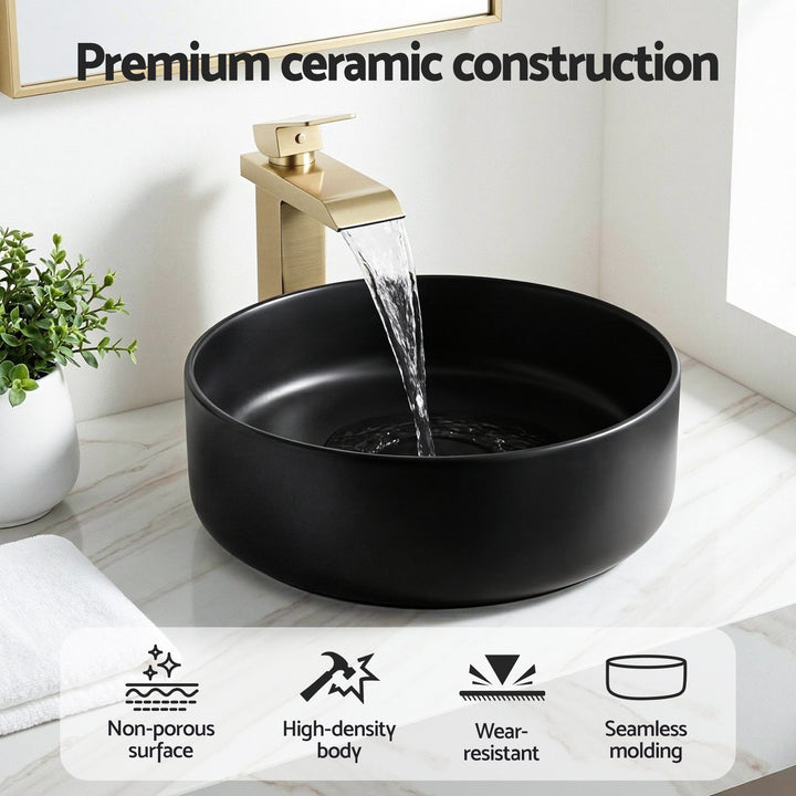 Cefito Bathroom Basin Ceramic Vanity Sink Matte Black Round