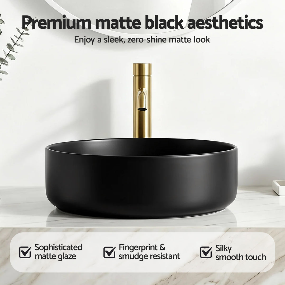 Cefito Bathroom Basin Ceramic Vanity Sink Matte Black Round