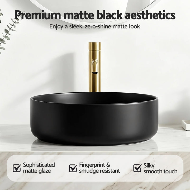Cefito Bathroom Basin Ceramic Vanity Sink Matte Black Round