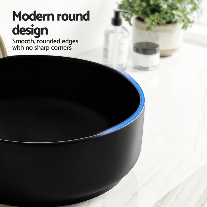 Cefito Bathroom Basin Ceramic Vanity Sink Matte Black Round