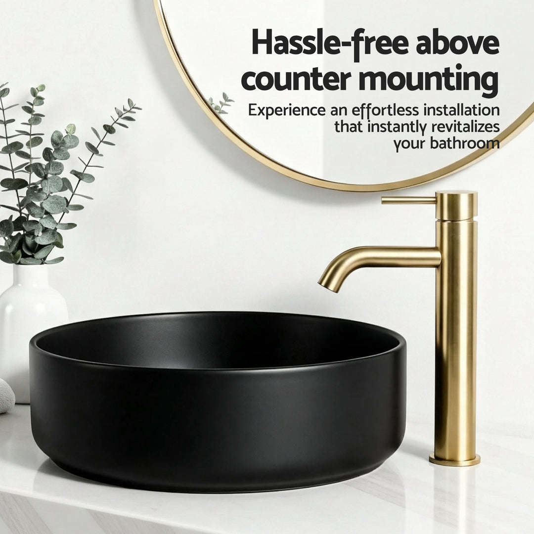 Cefito Bathroom Basin Ceramic Vanity Sink Matte Black Round