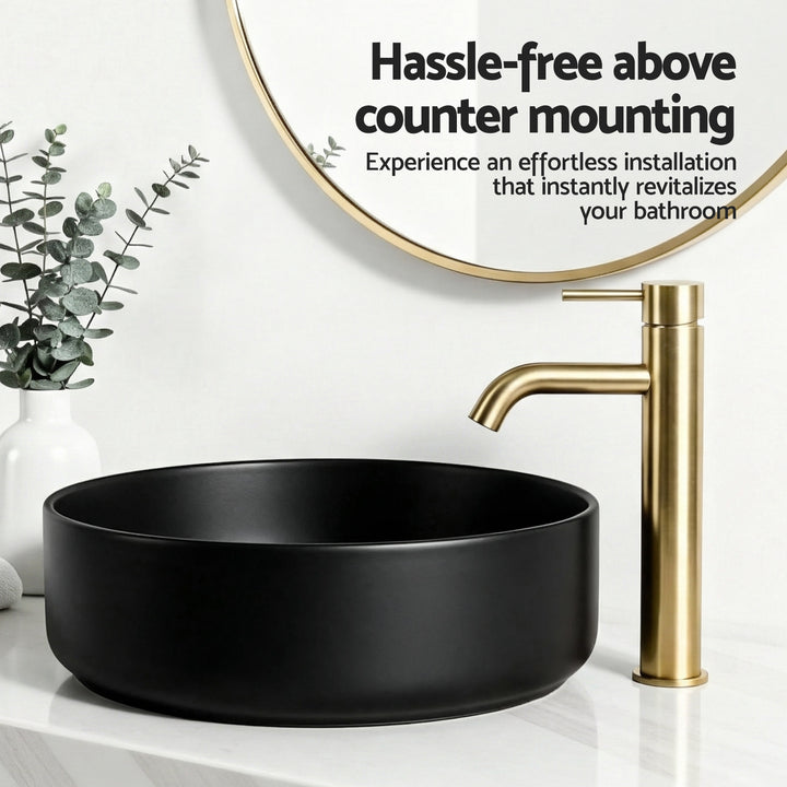 Cefito Bathroom Basin Ceramic Vanity Sink Matte Black Round