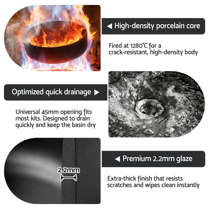 Cefito Bathroom Basin Ceramic Vanity Sink Matte Black Round