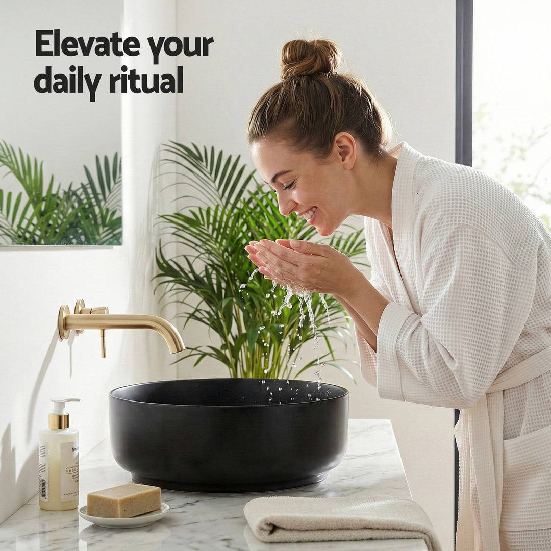 Cefito Bathroom Basin Ceramic Vanity Sink Matte Black Round