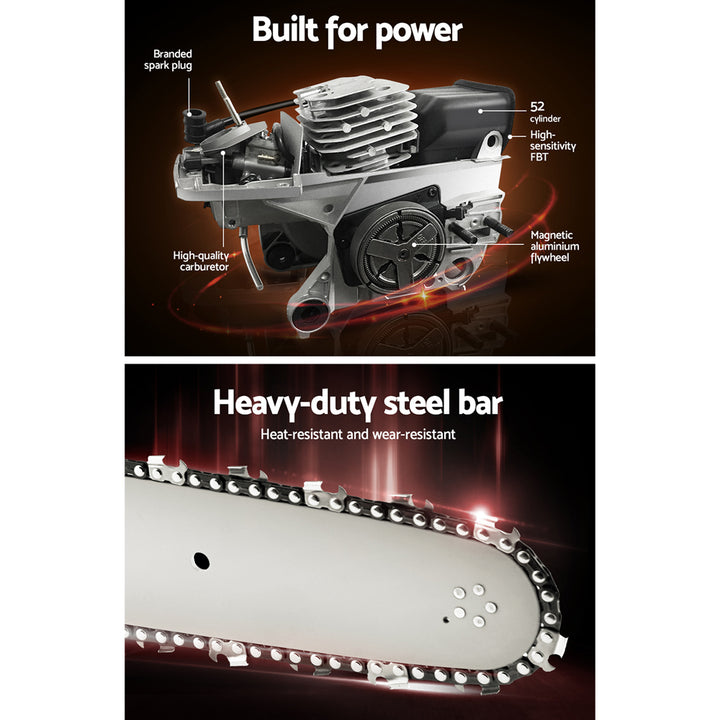 Giantz Chainsaw Petrol 65CC 24" Bar Commercial E-Start Pruning Chain Saw