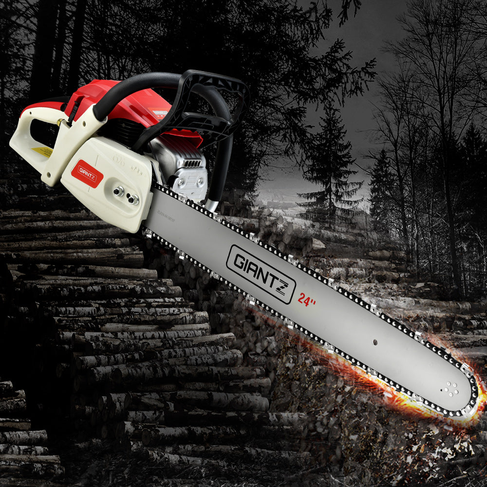 Giantz Chainsaw Petrol 65CC 24" Bar Commercial E-Start Pruning Chain Saw