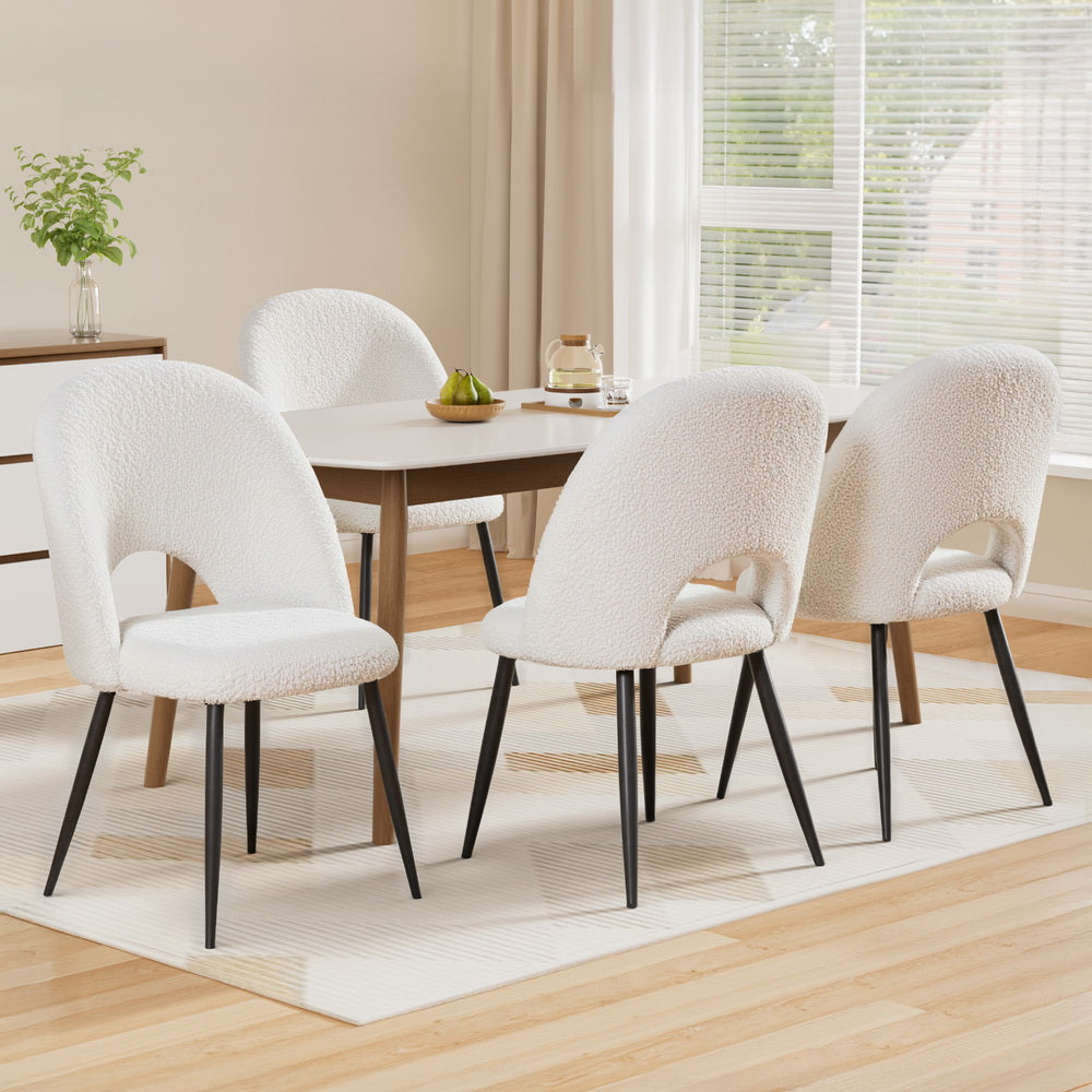 Boucle Sherpa Dining Chairs Set of 4 White - Artiss