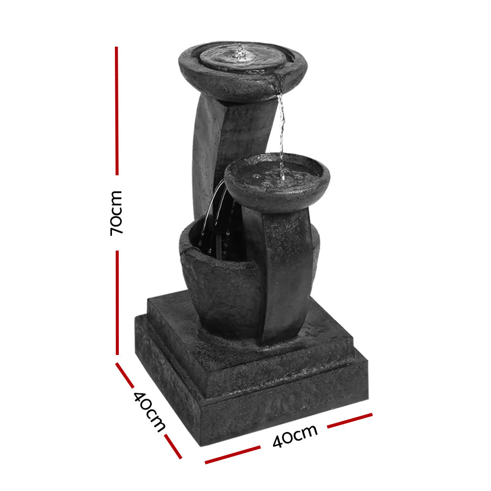 Solar Water Feature Cascading Fountain 3-Tier Mushroom with LED Light 70cm