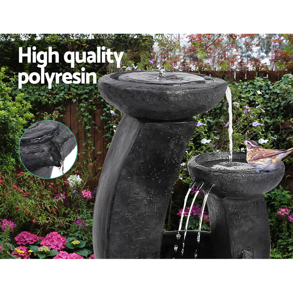 Solar Water Feature Cascading Fountain 3-Tier Mushroom with LED Light 70cm