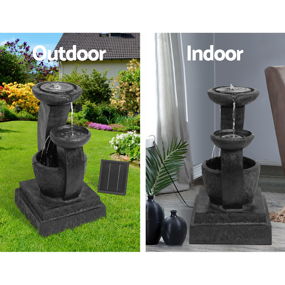 Solar Water Feature Cascading Fountain 3-Tier Mushroom with LED Light 70cm