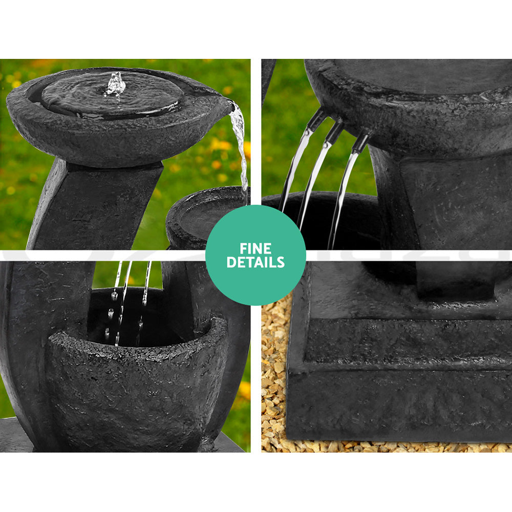 Solar Water Feature Cascading Fountain 3-Tier Mushroom with LED Light 70cm