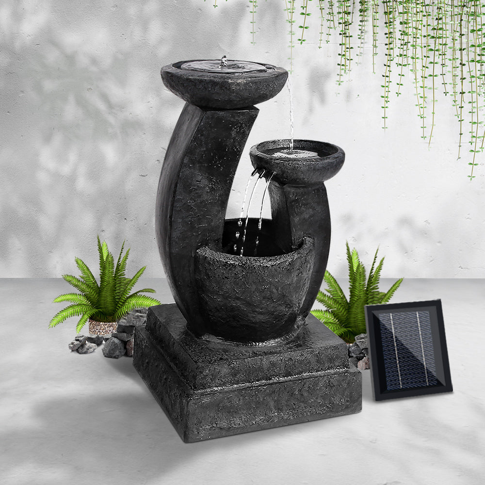 Solar Water Feature Cascading Fountain 3-Tier Mushroom with LED Light 70cm