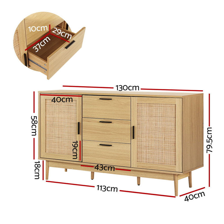 Artiss Rattan Buffet Sideboard BRIONY Oak 130cm - Coastal Bohemian Storage | Everyday Home Comforts