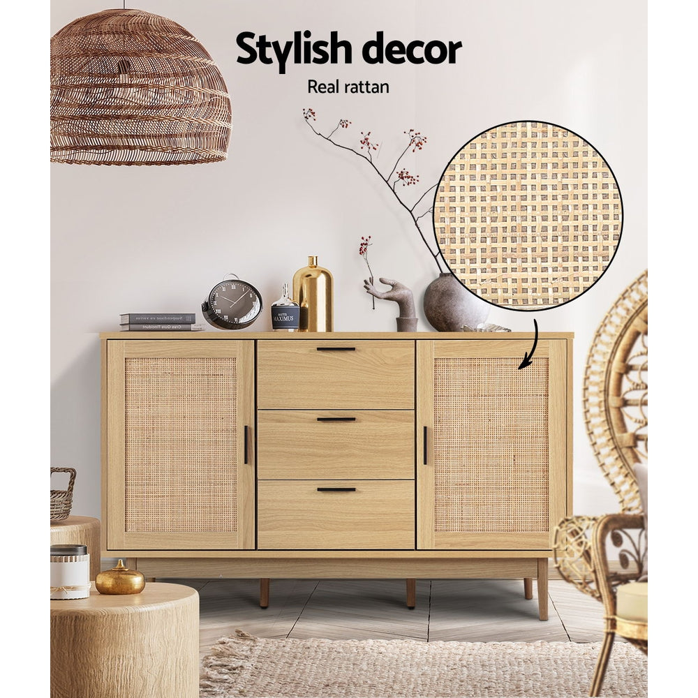 Artiss Rattan Buffet Sideboard BRIONY Oak 130cm - Coastal Bohemian Storage | Everyday Home Comforts