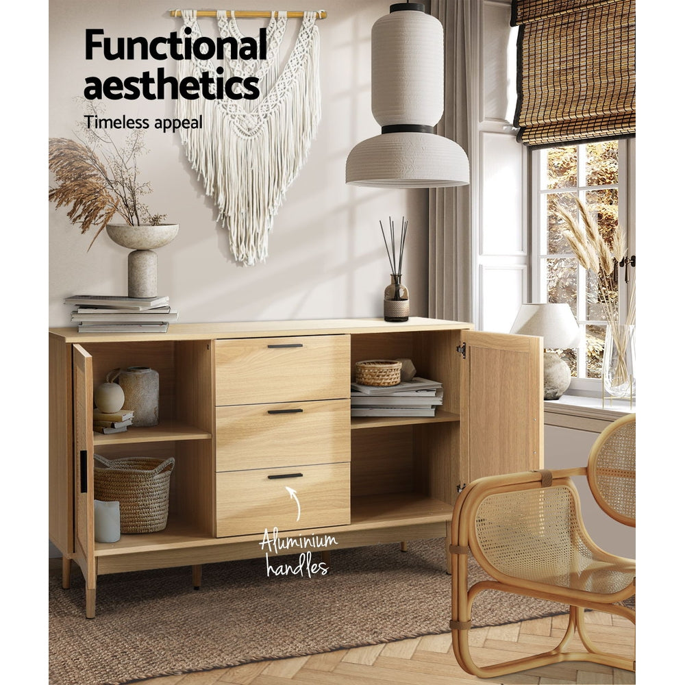 Artiss Rattan Buffet Sideboard BRIONY Oak 130cm - Coastal Bohemian Storage | Everyday Home Comforts