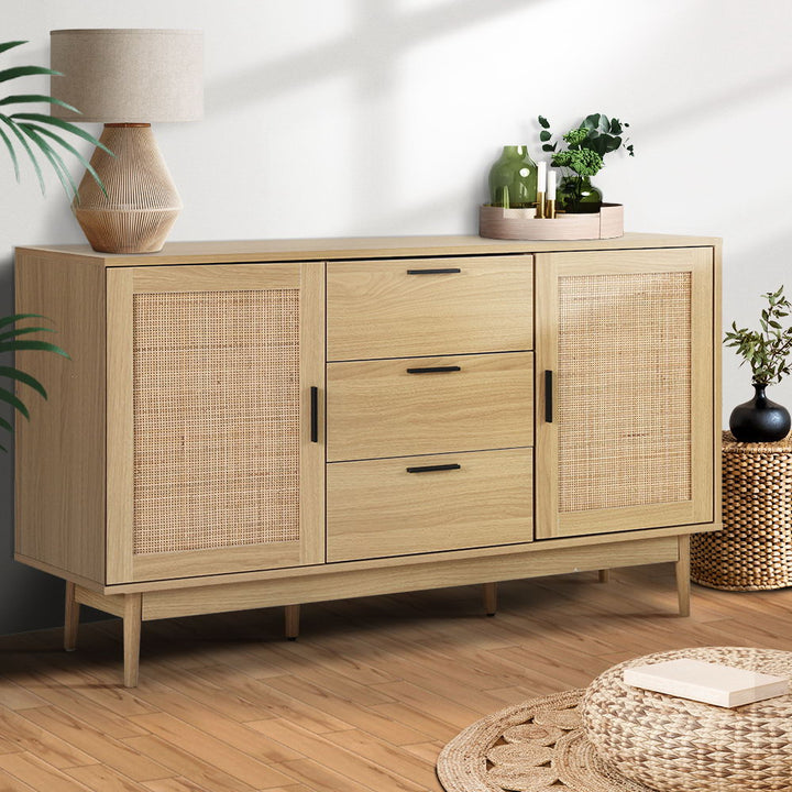 Artiss Rattan Buffet Sideboard BRIONY Oak 130cm - Coastal Bohemian Storage | Everyday Home Comforts