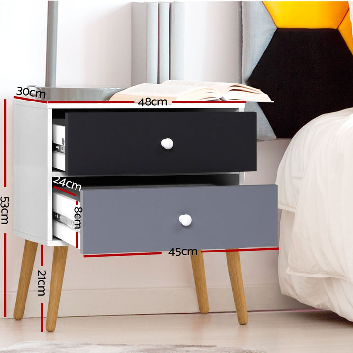 Artiss Bedside Table 2 Drawers - BONDS White