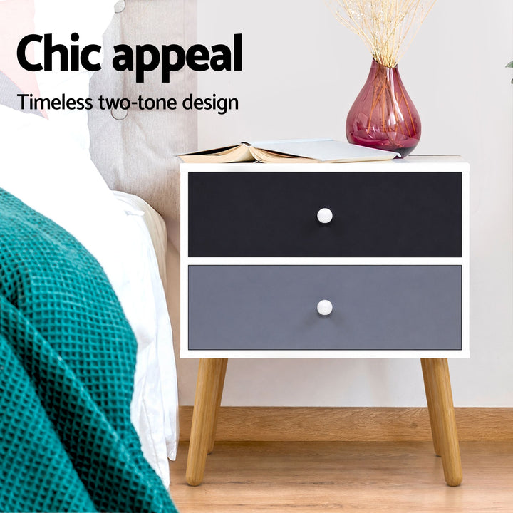 Artiss Bedside Table 2 Drawers - BONDS White