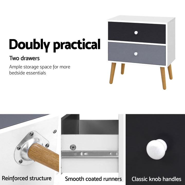 Artiss Bedside Table 2 Drawers - BONDS White