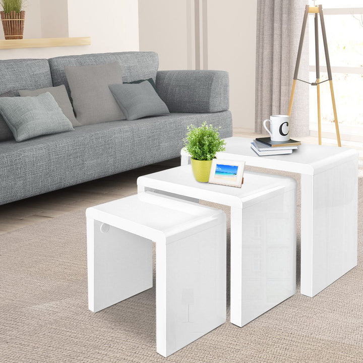 Artiss Nesting Coffee Table Set of 3 - Glossy White Modern Side Tables