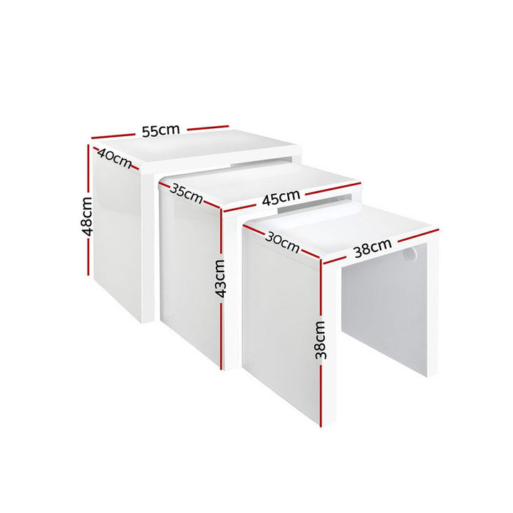 Artiss Nesting Coffee Table Set of 3 - Glossy White Modern Side Tables