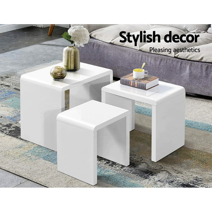 Artiss Nesting Coffee Table Set of 3 - Glossy White Modern Side Tables