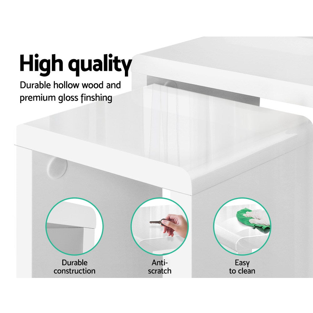 Artiss Nesting Coffee Table Set of 3 - Glossy White Modern Side Tables