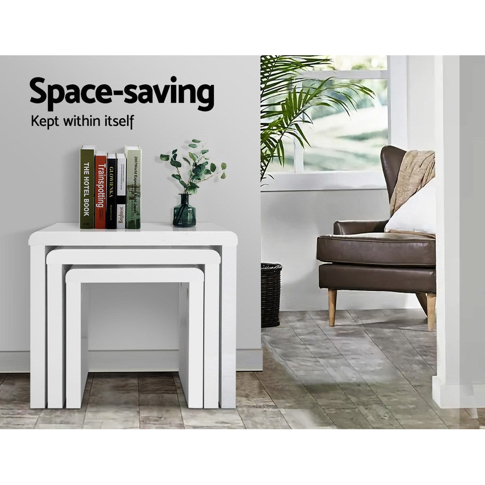Artiss Nesting Coffee Table Set of 3 - Glossy White Modern Side Tables