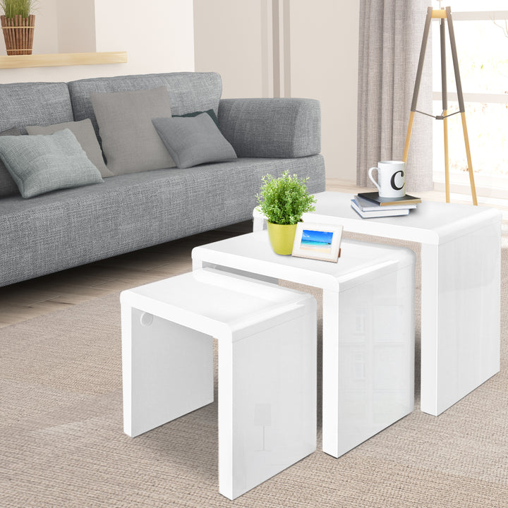 Artiss Nesting Coffee Table Set of 3 - Glossy White Modern Side Tables