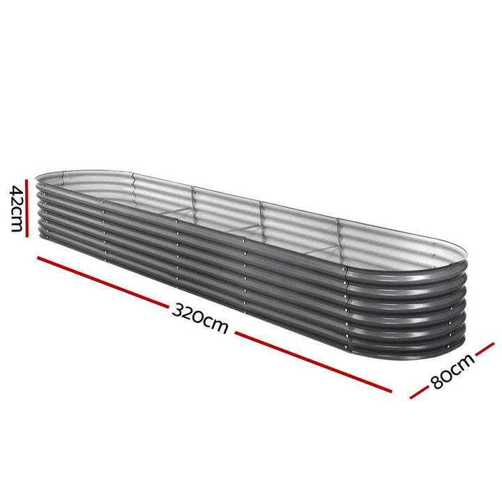 Green Fingers Garden Bed 320X80X42cm Oval Planter Box Raised Container Galvanised