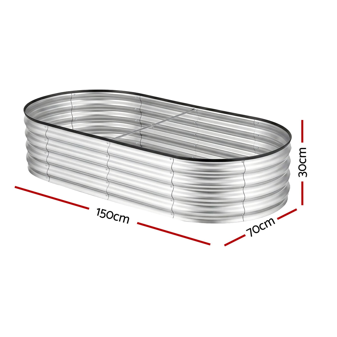 Green Fingers Raised Garden Bed Galvanised Oval Metal Planter Box Large Outdoor 150x70x30cm Silver
