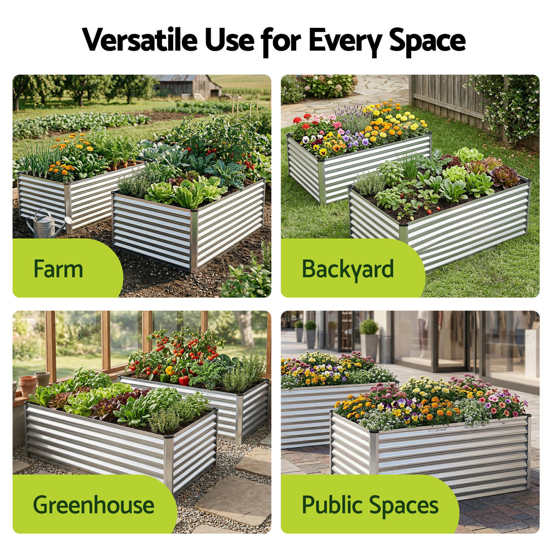Green Fingers Raised Garden Bed 2 in 1 Modular Galvanised Planter Box Rust Resistant 240x80x60cm