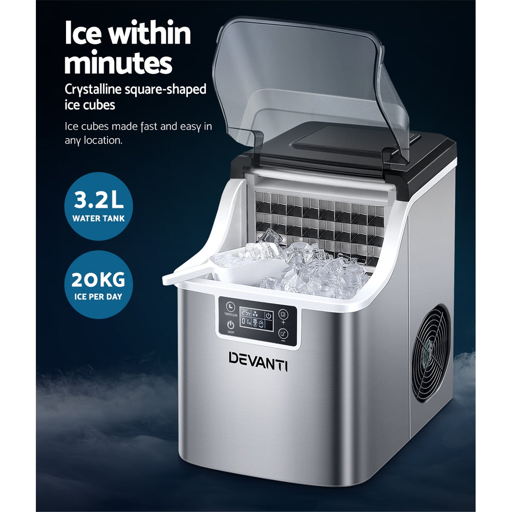 Devanti Ice Maker Machine 3.2L - Portable Countertop Ice Cube Maker 12kg/24hr