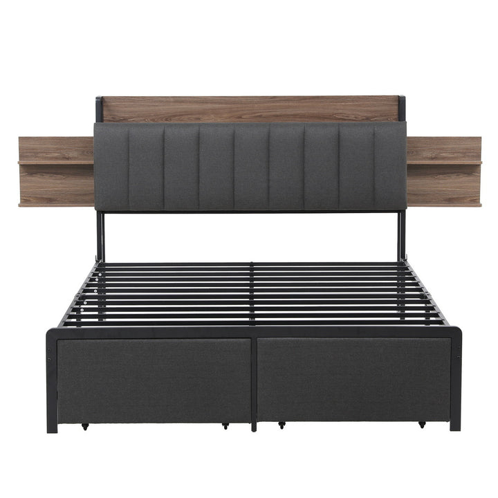 Artiss Metal Bed Frame Queen Size with 2-Tier Hidden Storage with Charging Station