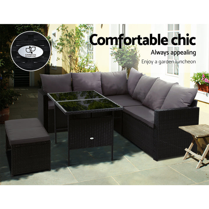 Gardeon 8-Seater Outdoor Wicker Lounge Set - Black Patio Furniture