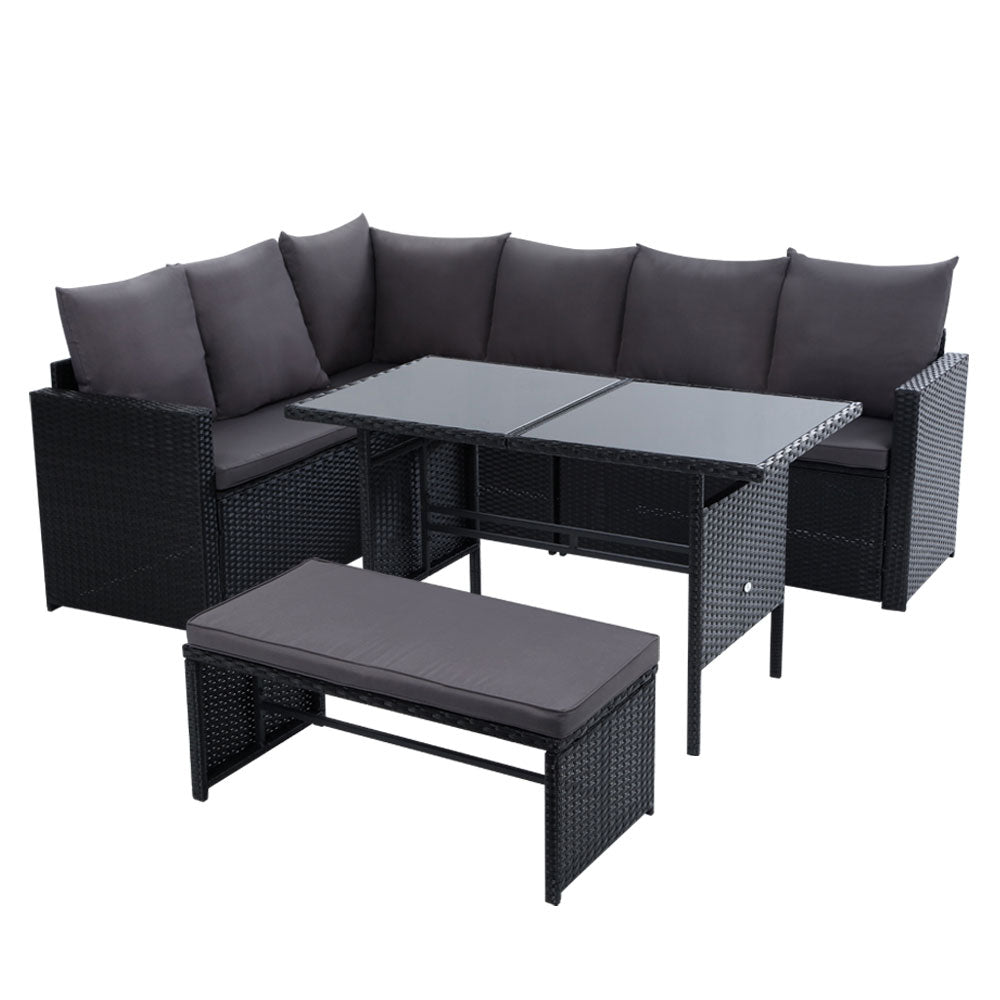 Gardeon 8-Seater Outdoor Wicker Lounge Set - Black Patio Furniture