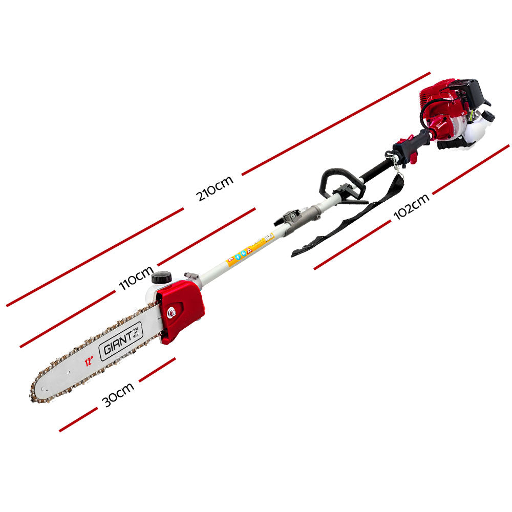 Giantz 4 Stroke Pole Chainsaw Petrol Hedge Trimmer Tree Pruner 12'' 9 In 1